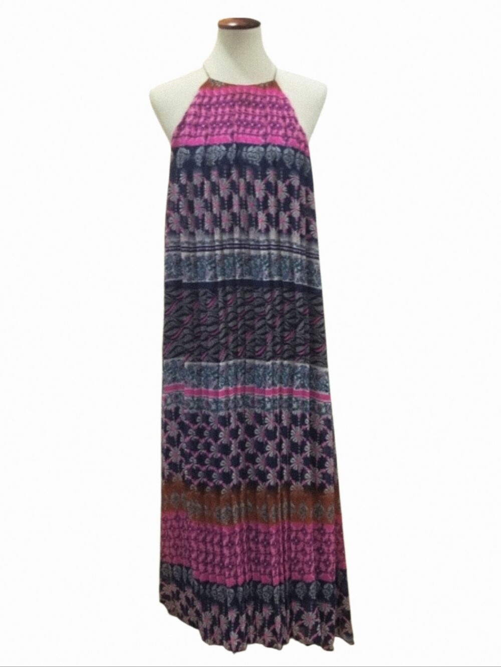 INC International Concepts Pleated Halter Strappy Maxi Dress Flowy Pink Multi 8